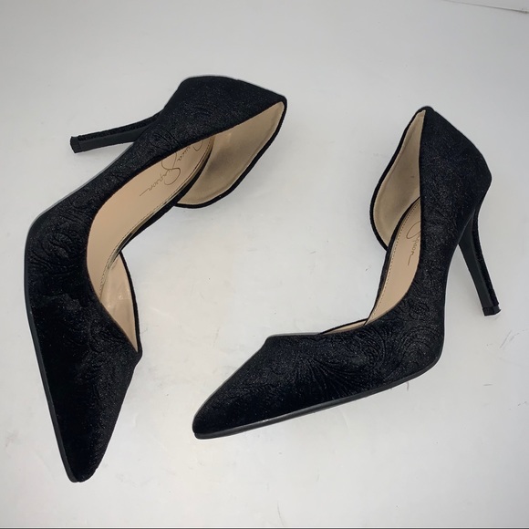 Jessica Simpson Shoes - Jessica Simpson Black Embossed Velvet Heel Pump